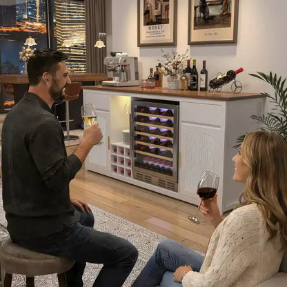 Mobile bar extra lungo GDLF con spazio per frigorifero, mobile per vino e liquori moderno, 78,7