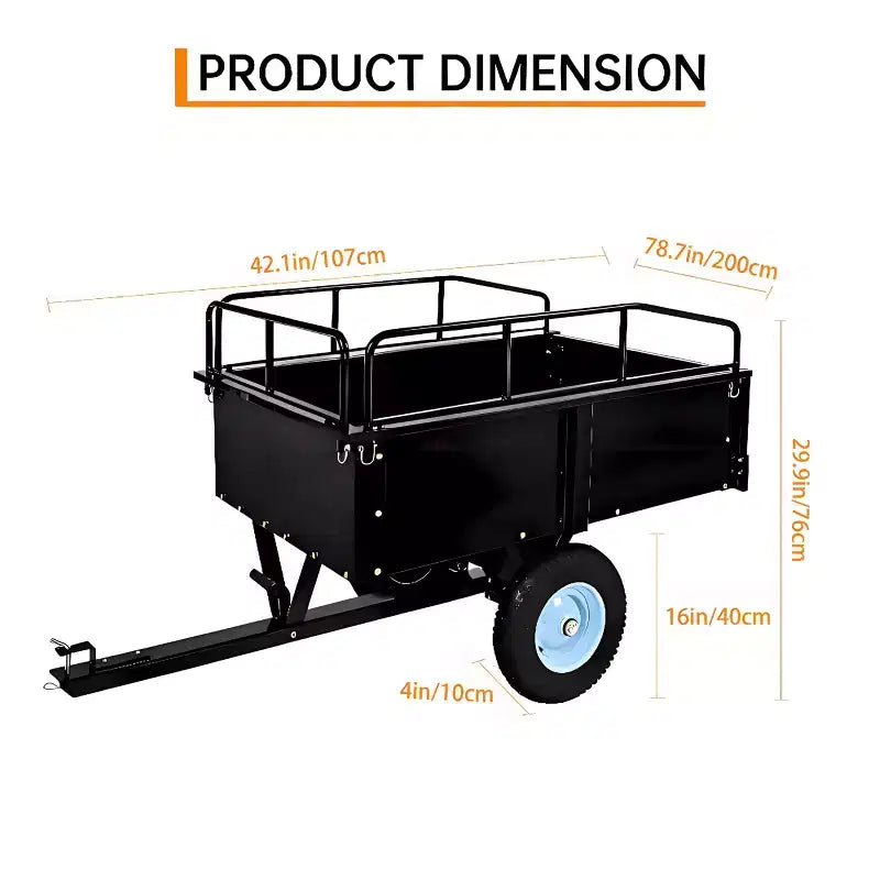 Carrello Ribaltabile in Acciaio Super Resistente da 750 libbre, Rimorchio da Giardino Utilitario da 15 piedi cubi con Sponda Rimovibile e Ruote da 16 pollici, Trainabile con Trattore o Rasaerba