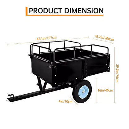 Carrello Ribaltabile in Acciaio Super Resistente da 750 libbre, Rimorchio da Giardino Utilitario da 15 piedi cubi con Sponda Rimovibile e Ruote da 16 pollici, Trainabile con Trattore o Rasaerba