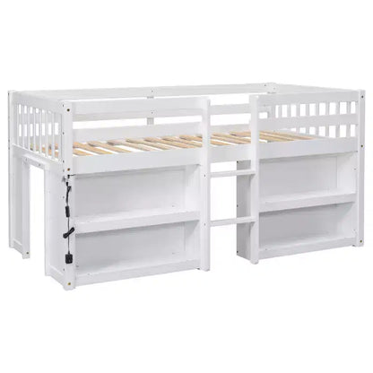 Whisen Letto a soppalco basso per bambini, dimensioni letto singolo, 79,8''L * 43,9''W, con due ripiani e luci LED