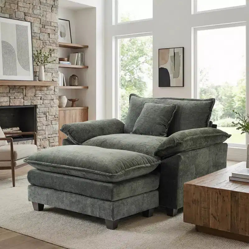 Poltrona a sacco oversize in ciniglia EHMKNP con pouf