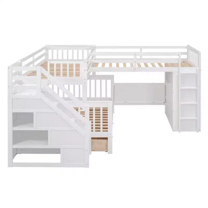 Lit superposé en L Whisen Modern Design (jumeau sur grand) avec 3 tiroirs, bureau portable et armoire