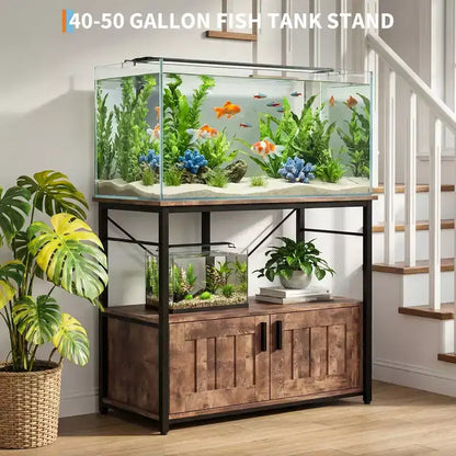 Supporto per acquario resistente per vasche da 150-190 litri, mobile in metallo e legno, capacità 300 kg, porta accessori per pesci, organizer elegante per la casa