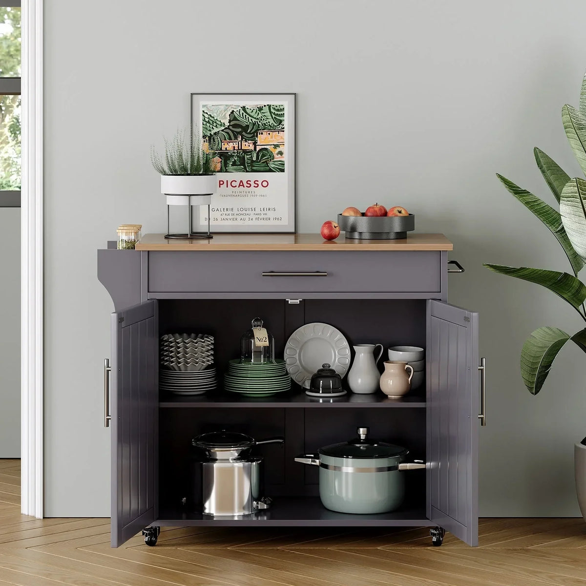 Îlot de cuisine roulant avec armoire de rangement