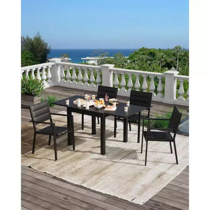 Table à manger extérieure extensible en aluminium imitation bois - Rectangulaire, résistante à la rouille, 6 places