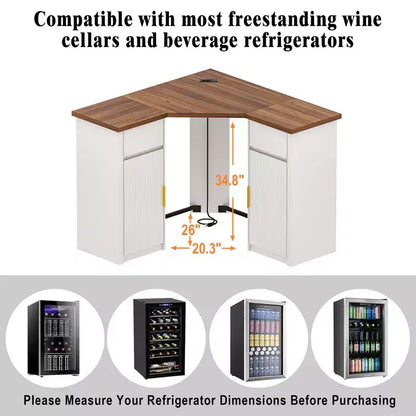 Mobile angolare da bar GDLF con spazio per il frigorifero, angolo bar per caffè per la casa