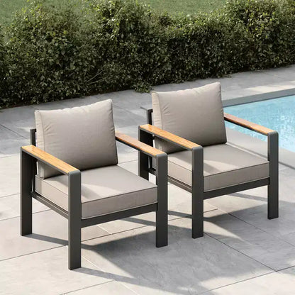 Salon de jardin en aluminium, canapé d'extérieur modulable avec 5 coussins épais, 4 accoudoirs et table basse pour jardin, terrasse, arrière-cour