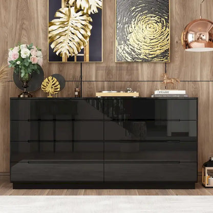 Comò lucido 63" con luce, con 8 cassetti e ampio piano d'appoggio