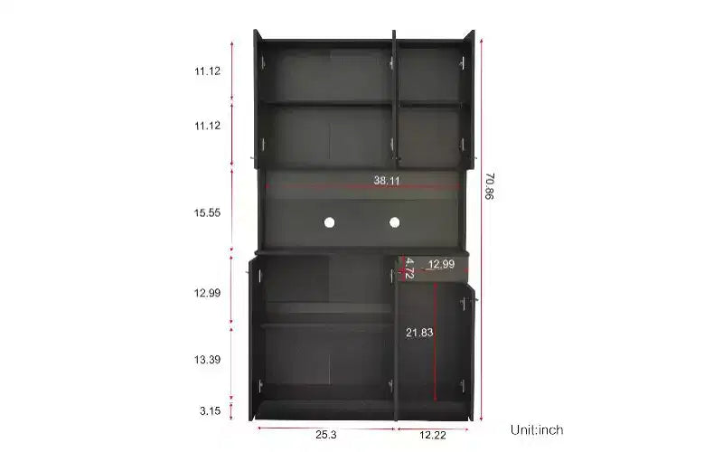 Mobile Contenitore a 6 Ante, Armadio Alto 180 cm e Mobile da Cucina con Cassetto e Ripiano Aperto, Credenza da Cucina e Mobiletto per Camera da Letto in MDF