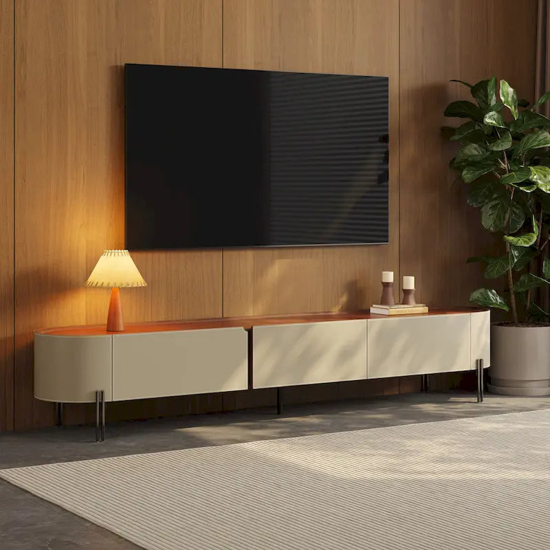 86.6 Mobile TV in pelle, Porta TV moderno con 3 cassetti