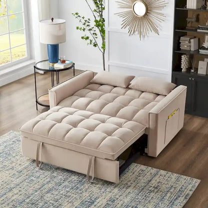 Divano Letto Estraibile 4-in-1 - Divanetto in Velluto - Divano Letto Convertibile con Schienale Reclinabile, 2 Tasche Laterali