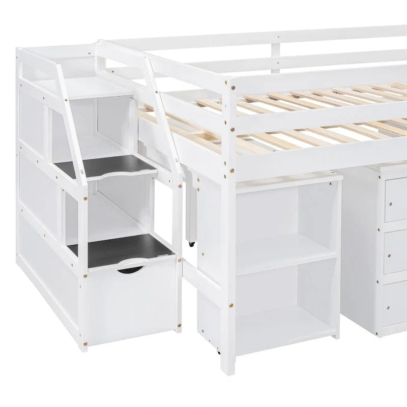 Lit mezzanine pleine taille avec bureau coulissant et 3 tiroirs