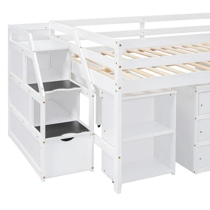 Lit mezzanine pleine taille avec bureau coulissant et 3 tiroirs