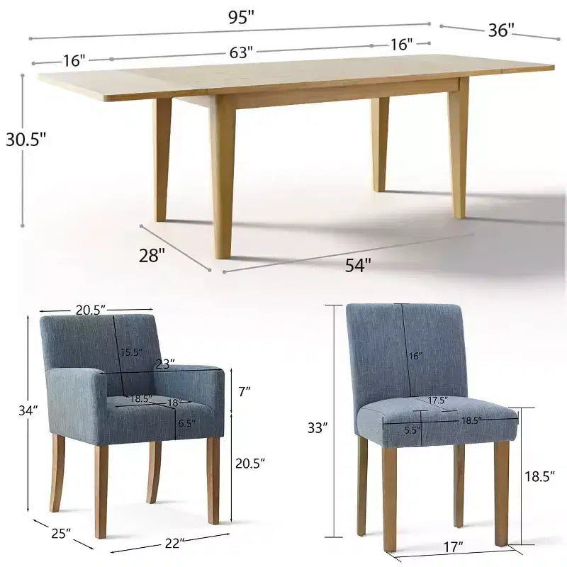 Set da pranzo da 9 pezzi con prolunga, include 6 sedie senza braccioli e 2 poltrone in lino neutro, gambe in legno massello, stile moderno-Panipeachy