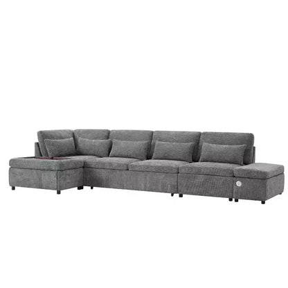 Canapé-lit modulaire sectionnel Whisen 270 - 6 places en forme de L avec pouf de rangement, canapé en chenille, personnalisable pour salon et appartement