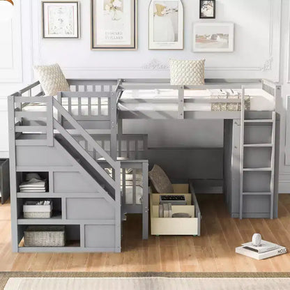Lit superposé en L Whisen Modern Design (jumeau sur grand) avec 3 tiroirs, bureau portable et armoire