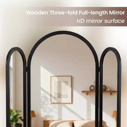 Specchio a tre ante Dovelina 71A*66.5L, specchio a figura intera ad arco reclinabile per soggiorno, sala da pranzo, ingresso, camera da letto, telaio in metallo/legno disponibile