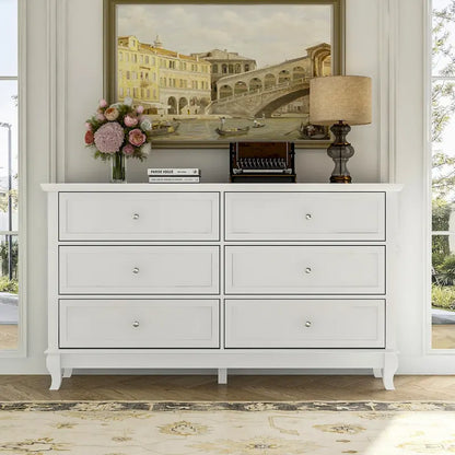 Comò in Legno per Camera da Letto con Cassetti Profondi, Cassettiera Doppia a 6 Cassetti