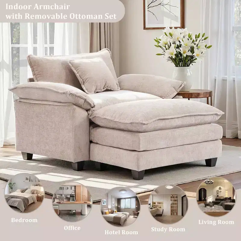 Poltrona a sacco oversize in ciniglia EHMKNP con pouf