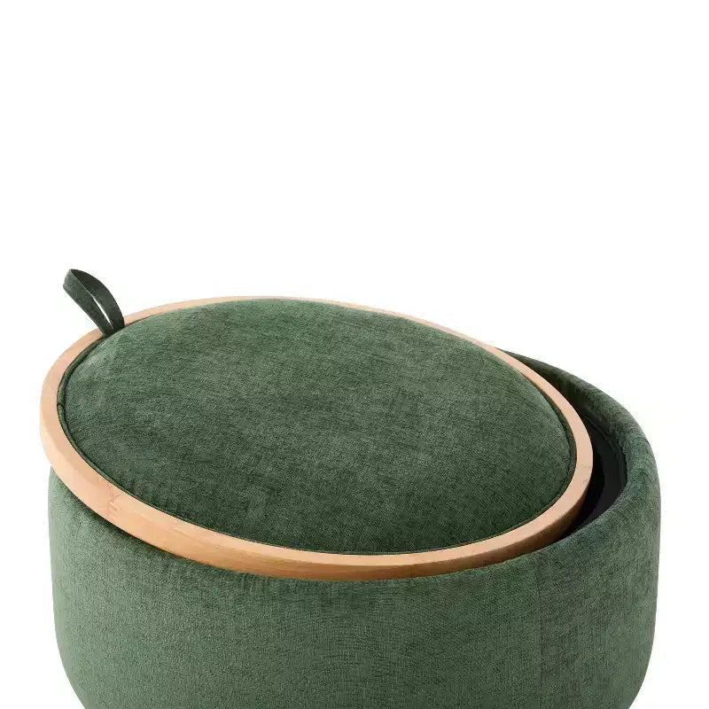 Pouf rotondo Polibi con base cilindrica in legno massello e coperchio reversibile