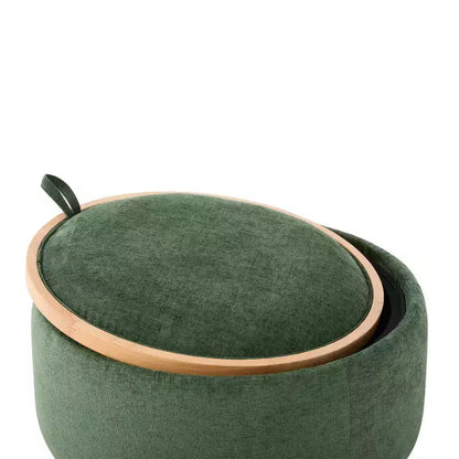 Pouf rotondo Polibi con base cilindrica in legno massello e coperchio reversibile