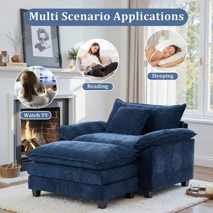 Poltrona a sacco oversize in ciniglia EHMKNP con pouf