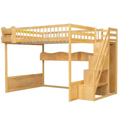 Letto a soppalco Queen Size con scaletta, armadio e scaffali - MDF, 295 kg