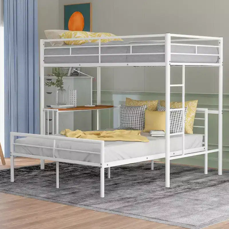 Lit superposé en métal une place sur deux places avec bureau, lit mezzanine une place avec lit inférieur double séparé pour enfants