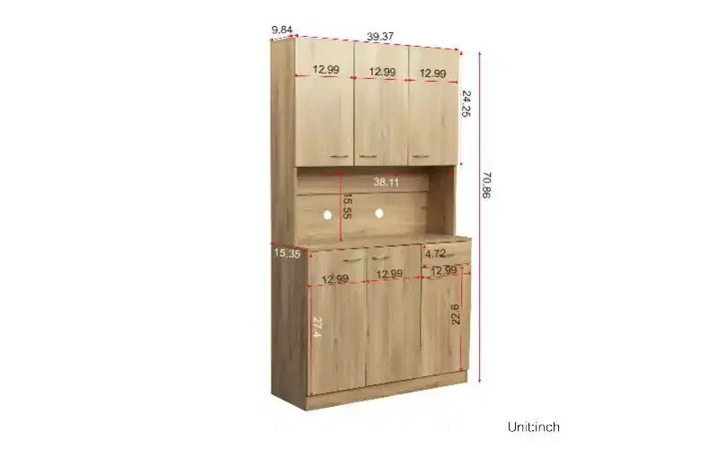 Mobile Contenitore a 6 Ante, Armadio Alto 180 cm e Mobile da Cucina con Cassetto e Ripiano Aperto, Credenza da Cucina e Mobiletto per Camera da Letto in MDF
