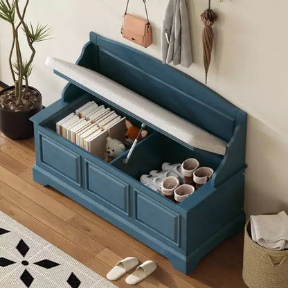 Panca scarpiera GDFStudio Ruth in stile moderno di metà secolo con vano portaoggetti nascosto e cuscino in lino