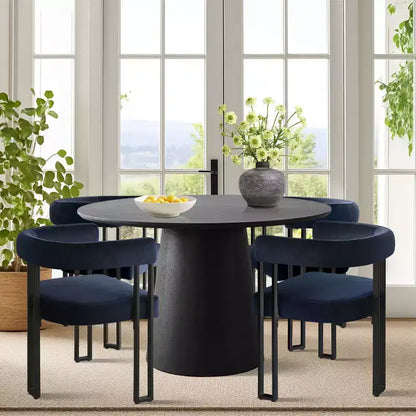 Set tavolo da pranzo allungabile da 120-210 cm per 4 persone, tavolo nero e 4 sedie da pranzo imbottite in velluto con gambe in metallo, stile moderno
