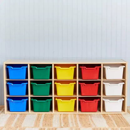 Meuble de rangement 15 bacs ECR4Kids Streamline avec 15 bacs à façade incurvée, 3x5, mobilier pour enfants