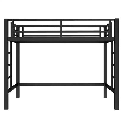 Letto a soppalco in metallo salvaspazio con doppia scaletta e ringhiere, nero - ModernLuxe