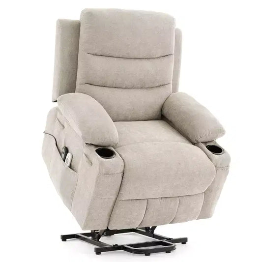 Poltrona Reclinabile Elettrica con Funzione Power Lift, Massaggio e Riscaldamento, per Anziani, con Alzata Assistita, Portabicchieri e Tasca Laterale, per Soggiorno