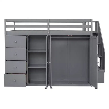 Letto a soppalco intero in pile orsetto con mensola portaoggetti e cassetti, letto a soppalco alto in legno con scrivania versatile per camera da letto