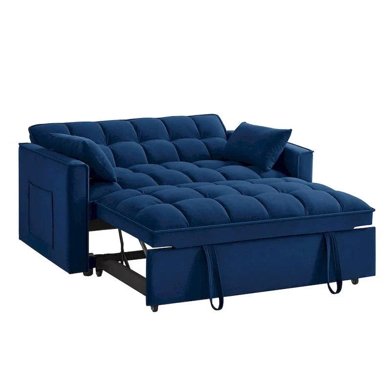 Divano Letto Estraibile 4-in-1 - Divanetto in Velluto - Divano Letto Convertibile con Schienale Reclinabile, 2 Tasche Laterali