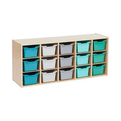 Meuble de rangement 15 bacs ECR4Kids Streamline avec 15 bacs à façade incurvée, 3x5, mobilier pour enfants