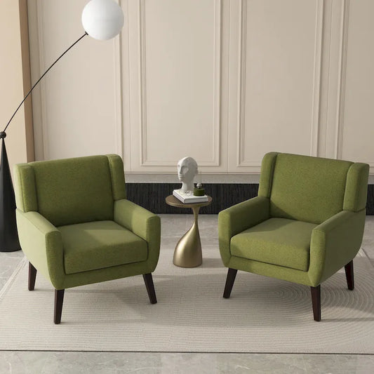Poltrona Accent rivestita in lino con schienale ad ali, set da 2