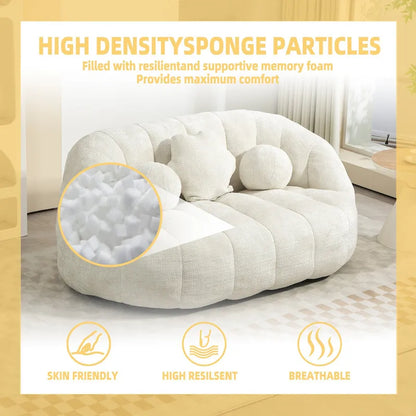 Fauteuil de salon en chenille blanc 63,78 cm avec rembourrage en mousse haute densité