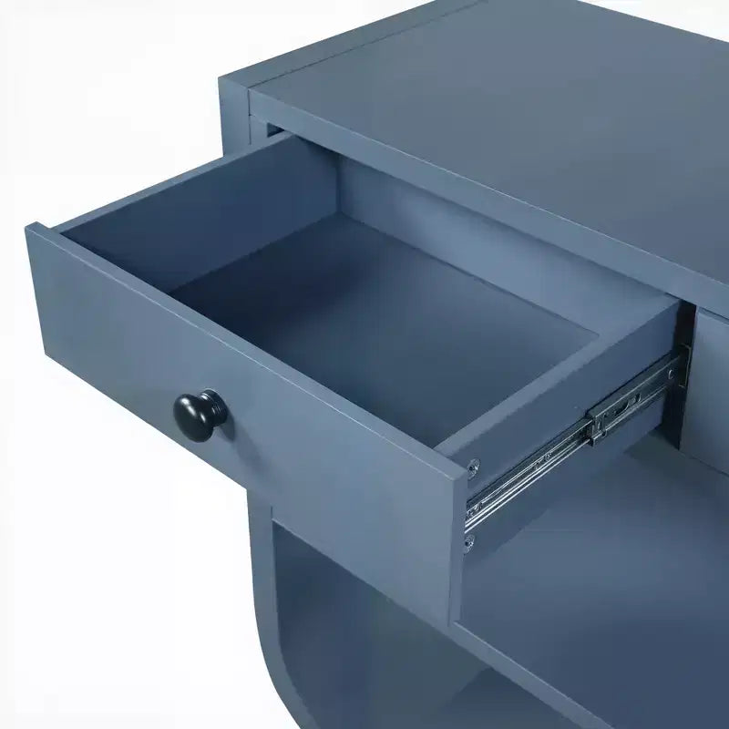 ModernLuxe Tavolo curvo da ingresso, Tavolo consolle, Tavolino da divano, Espositore, Tavolino d'appoggio con 3 cassetti a chiusura ammortizzata e 2 ripiani aperti