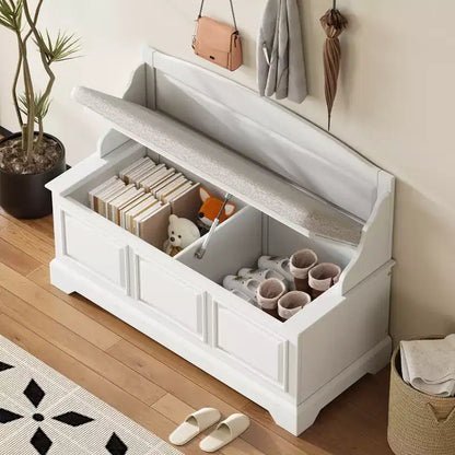 Panca scarpiera GDFStudio Ruth in stile moderno di metà secolo con vano portaoggetti nascosto e cuscino in lino