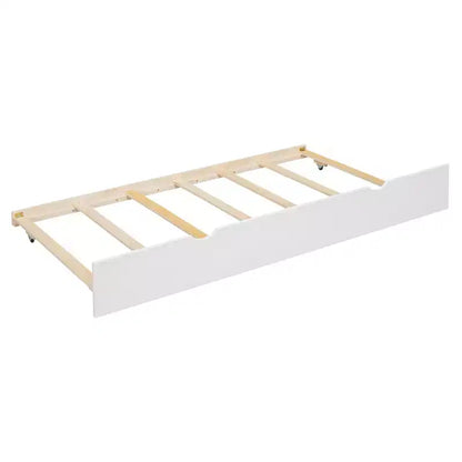 Letto a Castello Whisen Twin over Twin con Letto Estraibile e Scivolo, Scala Contenitore, Design Tetto e Finestra