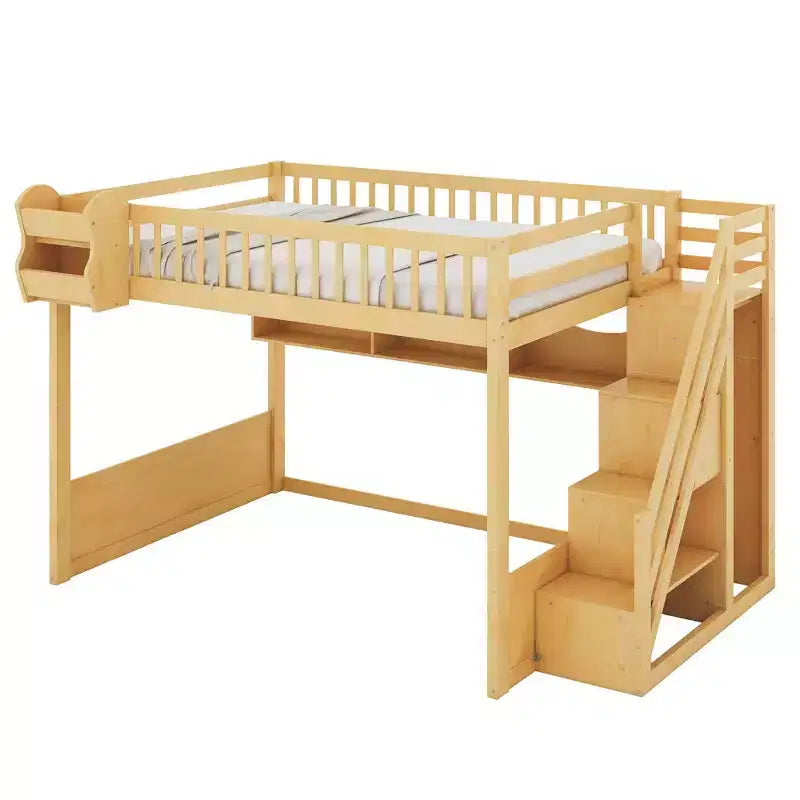 Letto a soppalco Queen Size con scaletta, armadio e scaffali - MDF, 295 kg