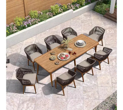 Ensemble de salle à manger d'extérieur PURPLE LEAF en osier tout temps avec table, cadre entièrement en aluminium pour pelouse, jardin, terrasse avec coussins