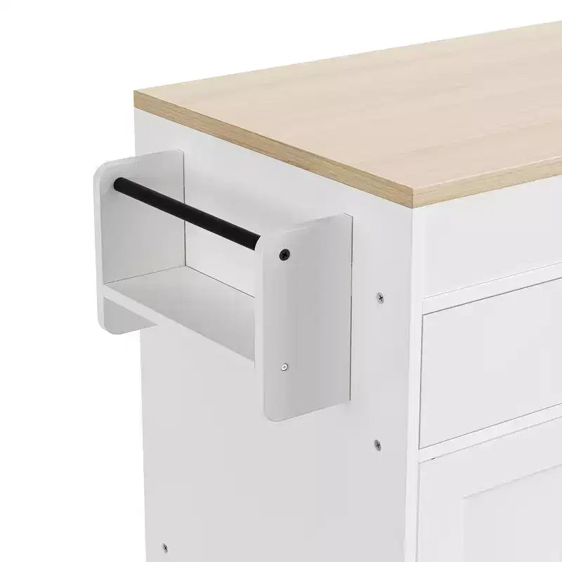 Isola da Cucina da 189 cm con Tavolo da Pranzo Estensibile, Carrello con 4 Armadietti, 2 Cassetti, Porta Spezie, Ripiani Regolabili