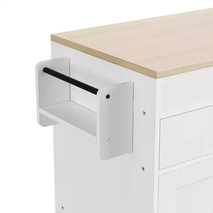 Isola da Cucina da 189 cm con Tavolo da Pranzo Estensibile, Carrello con 4 Armadietti, 2 Cassetti, Porta Spezie, Ripiani Regolabili