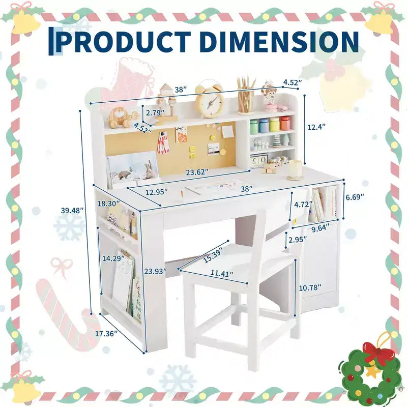 Set scrivania e sedia per bambini, con libreria superiore e piano inclinabile, tavolo da studio per bambini, scrivania per studenti, per camera da letto, casa