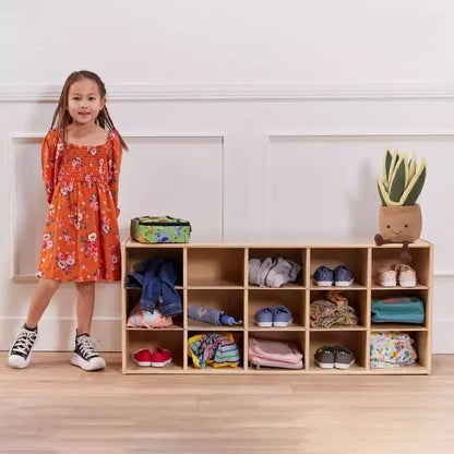 Meuble de rangement 15 bacs ECR4Kids Streamline avec 15 bacs à façade incurvée, 3x5, mobilier pour enfants