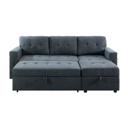Divano componibile convertibile reversibile con letto estraibile, chaise longue con contenitore nascosto e gambe durevoli