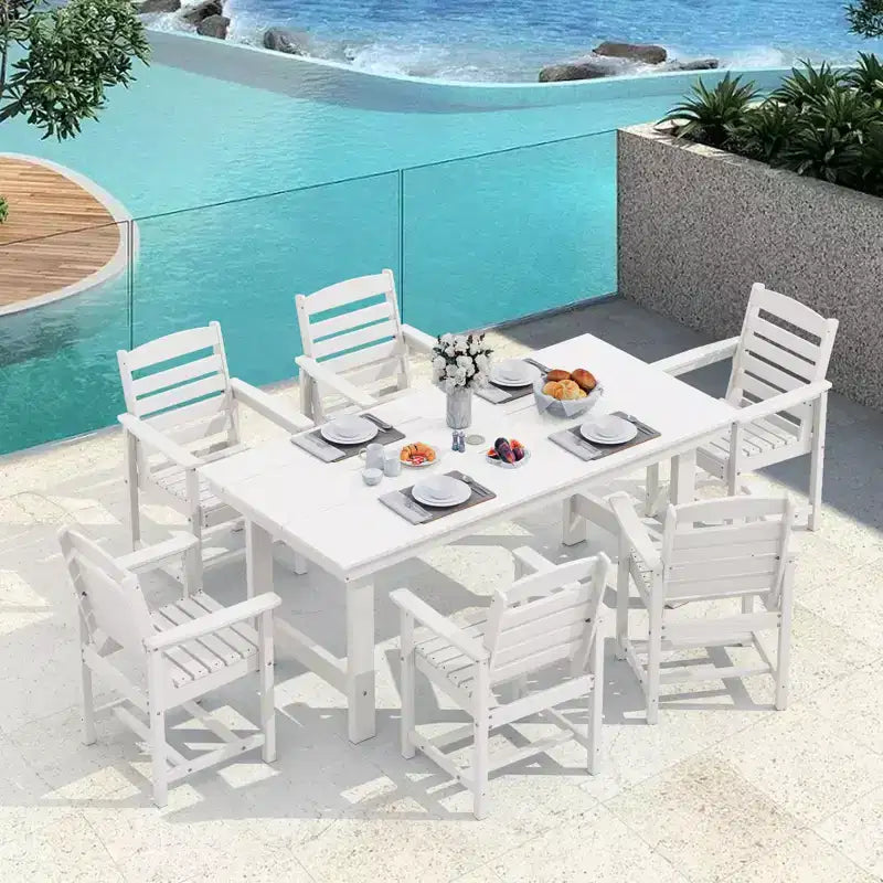 Set da pranzo da esterno Hyleory 7 pezzi, tavolo rettangolare da 170 cm con foro per ombrellone e 6 sedie